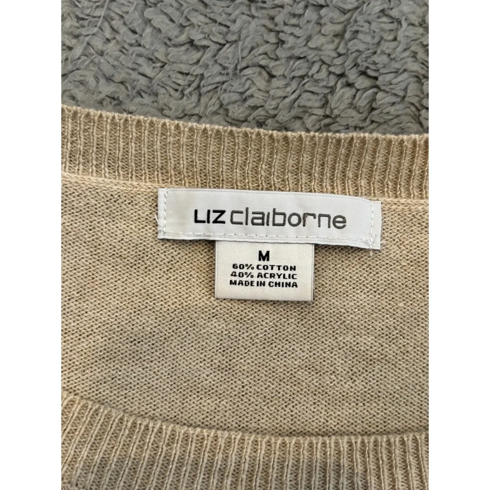 Liz Claiborne Sweater Womens Medium Beige Striped Knit Boatneck Long Sleeve